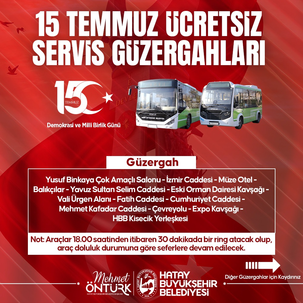 15 TEMMUZ PROGRAMINA ÜCRETSİZ ULAŞIM