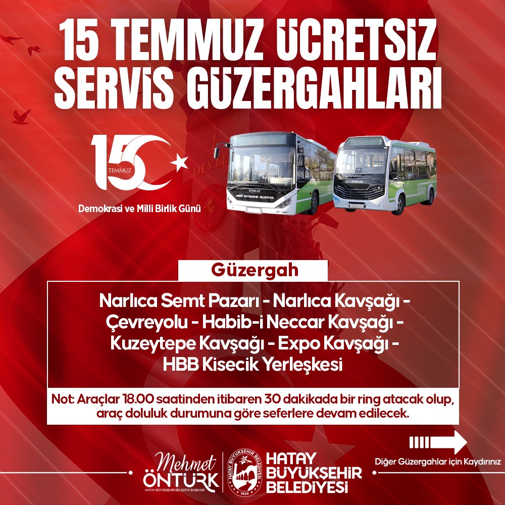 15 TEMMUZ PROGRAMINA ÜCRETSİZ ULAŞIM
