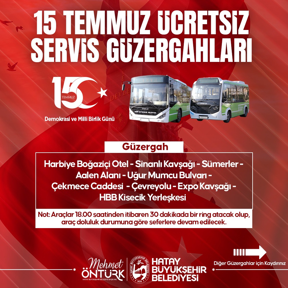 15 TEMMUZ PROGRAMINA ÜCRETSİZ ULAŞIM