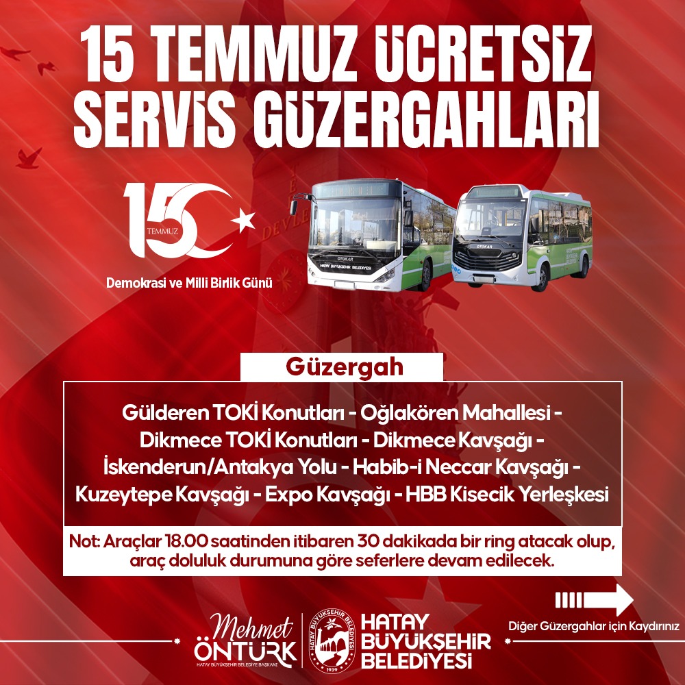 15 TEMMUZ PROGRAMINA ÜCRETSİZ ULAŞIM