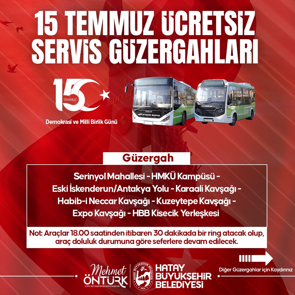 15 TEMMUZ PROGRAMINA ÜCRETSİZ ULAŞIM