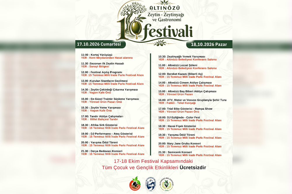 ALTINÖZÜ ZEYTİN VE ZEYTİNYAĞI FESTİVALİ İÇİN GERİ SAYIM BAŞLADI