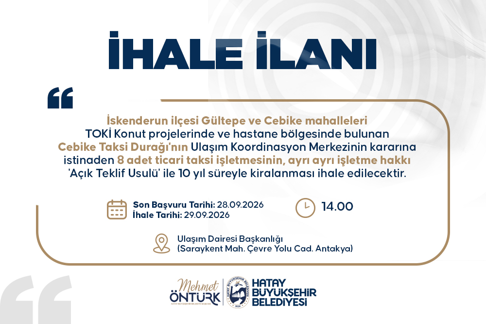 HBB’DEN İSKENDERUN’DA 8 TAKSİ İHALESİ