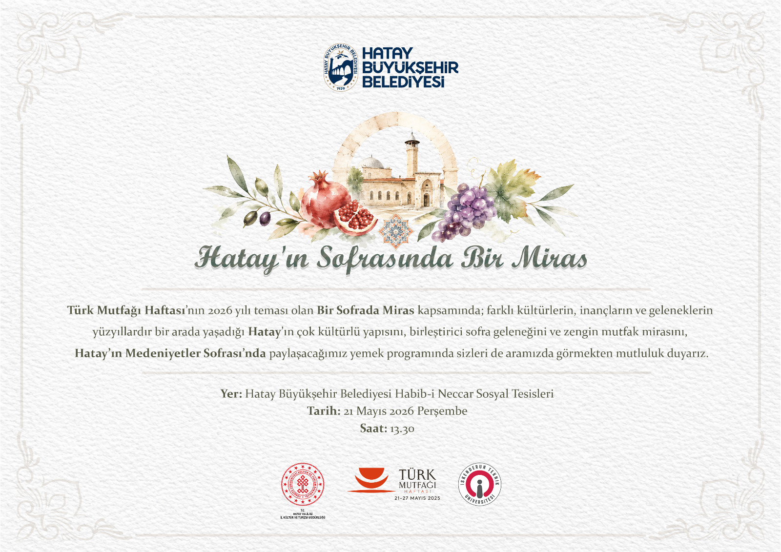 “MEDENİYETLER SOFRASI” GASTRONOMİ ETKİNLİĞİNE DAVET