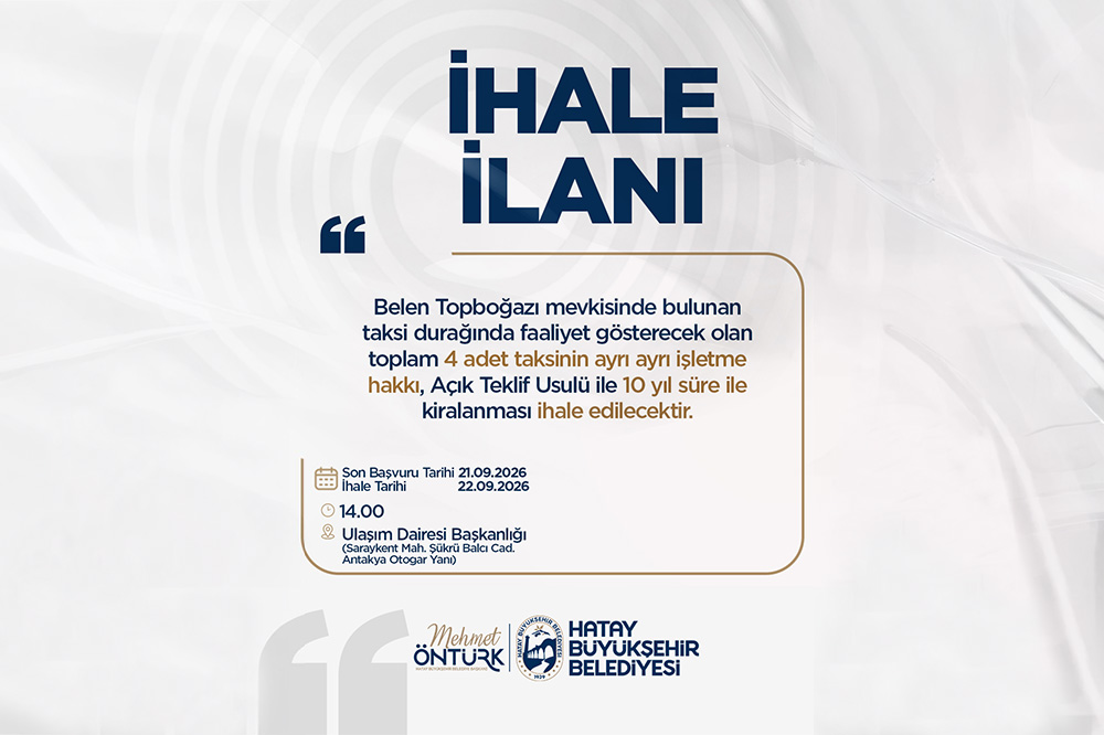 HBB’DEN REYHANLI VE BELEN’DE 13 TAKSİ İHALESİ